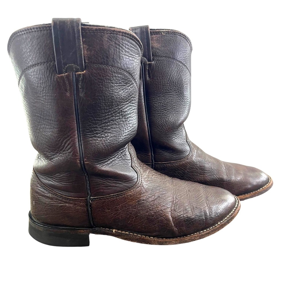 Vintage Larry Mahan Roper Boots Mens 8.5 D Brown Leather Smooth Ostrich Western